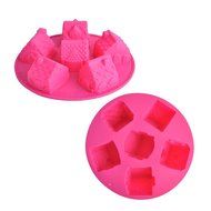Silicone 6 Slot Cake Gingerbread House Shape DIY Cake Muffin Bread Baking Mold Mould Pan Tray Bakeware Tool (Pink) N2