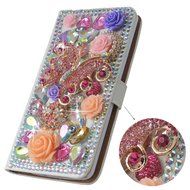 Spritech(TM) Bling Cellphone Case For LG G5,PU Leather Wallet Slim Fold Cover 3D Handmade Shining Rhinestone Blue... N7