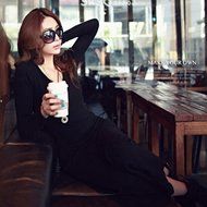 Spritech(TM) Fashion Women's V Neck Long Sleeve Slim Knitted Maxi Dress Green L N6