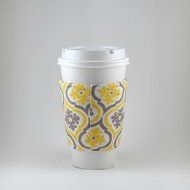 Cup Cozy, Coffee Cup Sleeve, Insulated Fabric Cozy, Handmade, Yellow Gray