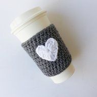 Coffee Cozy Grey with White Heart