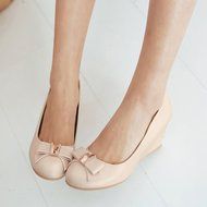 Spritech(TM) Women Girl Summer PU Leather Point Toe Bowknot Design Platform Wedges Shoes 37 Cream-colored N19