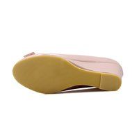 Spritech(TM) Women Girl Summer PU Leather Point Toe Bowknot Design Platform Wedges Shoes 37 Cream-colored N21