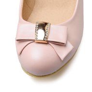 Spritech(TM) Women Girl Summer PU Leather Point Toe Bowknot Design Platform Wedges Shoes 37 Cream-colored N22