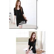 Evtech(tm) Women&#039;s Fake Two-piece Dress Long Sleeve Stripe Loose Drape Round-neck Dress Black - XL N2