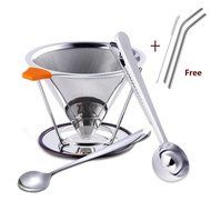 Pour Over Coffee Dripper | Cone Coffee Filter Stainless Steel, with Mixing Spoon and Coffee Scoop by ERZA SCARLET...