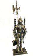 Middle Ages Knight Cast Iron Fireplace Tool Set ,Antique Brass