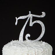 75 Cake Topper for 75th Birthday or Anniversary Crystal Rhinestone Number Decoration (Silver)