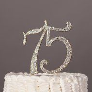 75 Cake Topper for 75th Birthday or Anniversary Crystal Rhinestone Number Decoration (Silver) N2