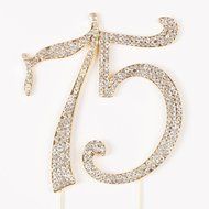 75 Cake Topper for 75th Birthday or Anniversary Crystal Rhinestone Number Decoration (Silver) N3