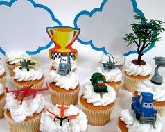 PLANES 16 Piece Birthday CUPCAKE Topper Set Featuring 12 Planes Figures and Decorative Themed Accessories - Figures... N3