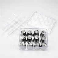 TANGCHU Russian Piping Tips 12PCS/SET Stainless Steel Middle Size Icing Syringe Set DIY Coupler Nozzle with Storage...