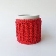Tea Cup Cozy - Coffee Mug Cozy - Red - Flower Button