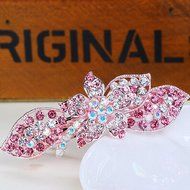 KAKA(TM) Women Girl Korean Stylish Rhinestone Four Petals Flower Pattern Rhinestone Hair Spring Clip Hairpin Sweet... N11