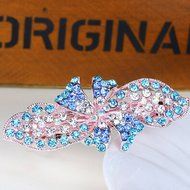 KAKA(TM) Women Girl Korean Stylish Rhinestone Four Petals Flower Pattern Rhinestone Hair Spring Clip Hairpin Sweet... N12