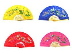 4pcs Different Colors Dragon Phoenix Pattern Kung Fu Martial Tai Chi Bamboo Fan Yellow Pink Blue Red