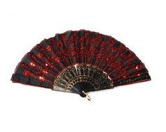 MECO(TM) Peacock Pattern Sequin Fabric Hand Fan Decorative Fashionable (Red) N3