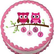 Pink Owls on a Branch Baby Shower Edible Cake Topper