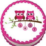Pink Owls on a Branch Baby Shower Edible Cake Topper N2