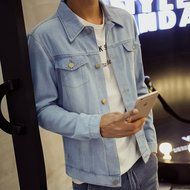 KAKA(TM) Men Spring Autumn Casual Long Sleeve Turndown Collar Thin Denim Jacket Light Blue XXXL