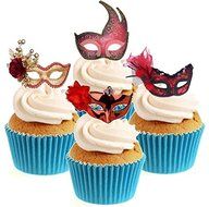 Novelty Red Masquerade Mask Mix 12 Edible Stand up wafer paper cake toppers (5 - 10 BUSINESS DAYS DELIVERY FROM...