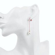 Women 18K Rose Gold Swarovski Long Dangle Pearl Wedding Engamgent Party Earrings N2