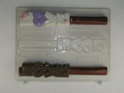 Vertically stacked L-O-V-E w/ heart decorations pretzel rod V180 Valentine&#039;s Day chocolate candy mold