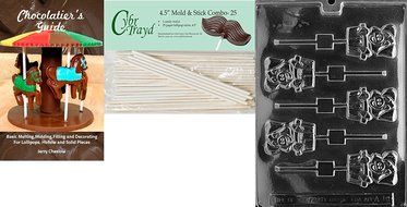 Cybrtrayd &#039;Pig in Tub Lolly&#039; Animal Chocolate Candy Mold with 25 4.5-Inch Lollipop Sticks and Chocolatier&#039;s Guide