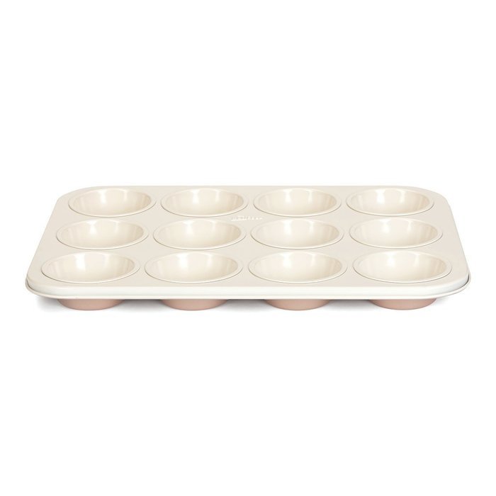 Patisse 03334 Ceramic Muffin Pan 12 Cups with Non-Stick Surface, Cream/Copper