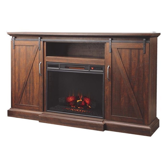 Brand New & Portable Indoor Brown Electric Fireplace Media Console Heater with TV Stand &ndash; Can Hold up to 80 in... N6