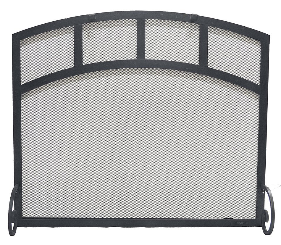 Arched Freestanding Fireplace Screen with Sutter Design (47"w X 35"ch X 29 1/2"sh, Hammered Black Copper) N6