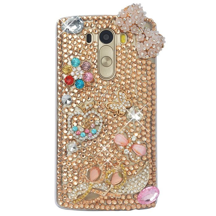 Spritech(TM) Clear Hard Bling Phone Case for LG G Stylo 2 LS775/LG Stylus 2 K520,Handmade Gold Crystal Flower... N19