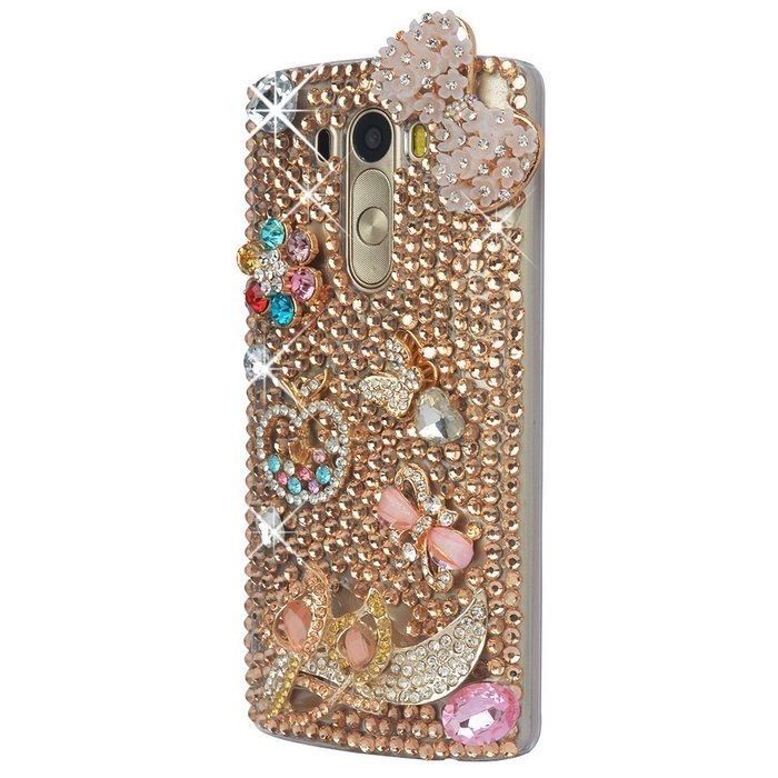 Spritech(TM) Clear Hard Bling Phone Case for LG G Stylo 2 LS775/LG Stylus 2 K520,Handmade Gold Crystal Flower... N20