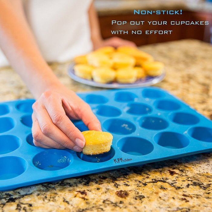KPKitchen Silicone Muffin & Cupcake Baking Pan Set (12 & 24 Mini Cup Sizes) - BPA Free & Non Stick Dishwasher...