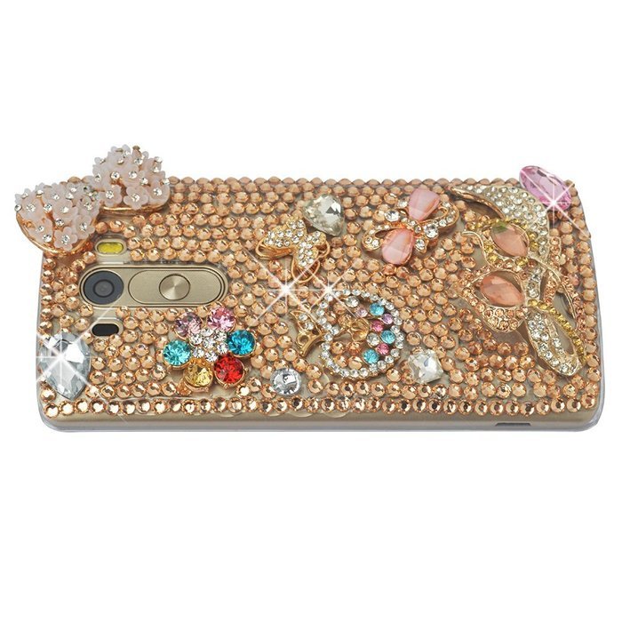 Spritech(TM) Clear Hard Bling Phone Case for LG G Stylo 2 LS775/LG Stylus 2 K520,Handmade Gold Crystal Flower... N21