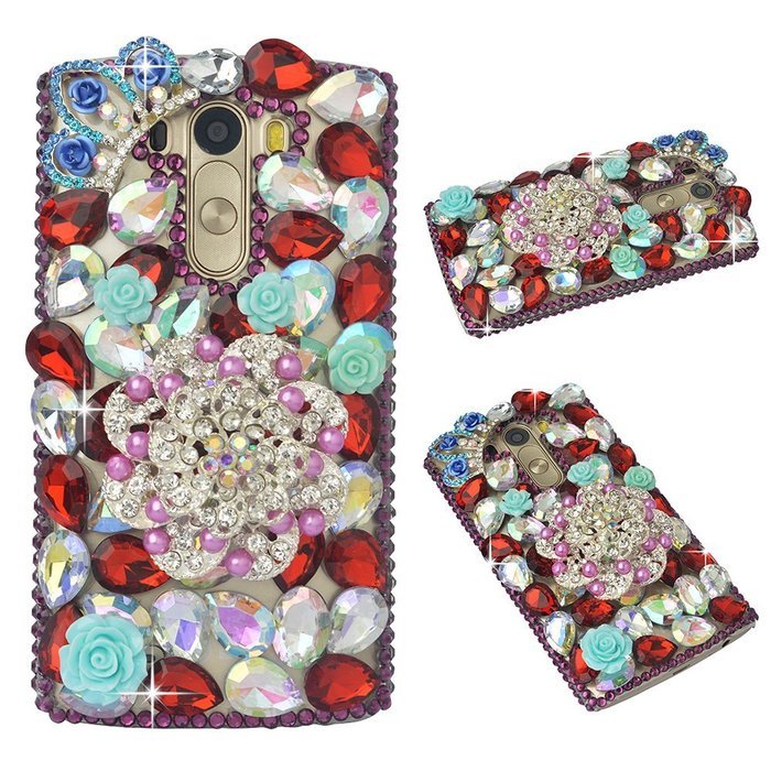 Spritech(TM) Clear Hard Bling Phone Case for LG G Stylo 2 LS775/LG Stylus 2 K520,Handmade Gold Crystal Flower... N22