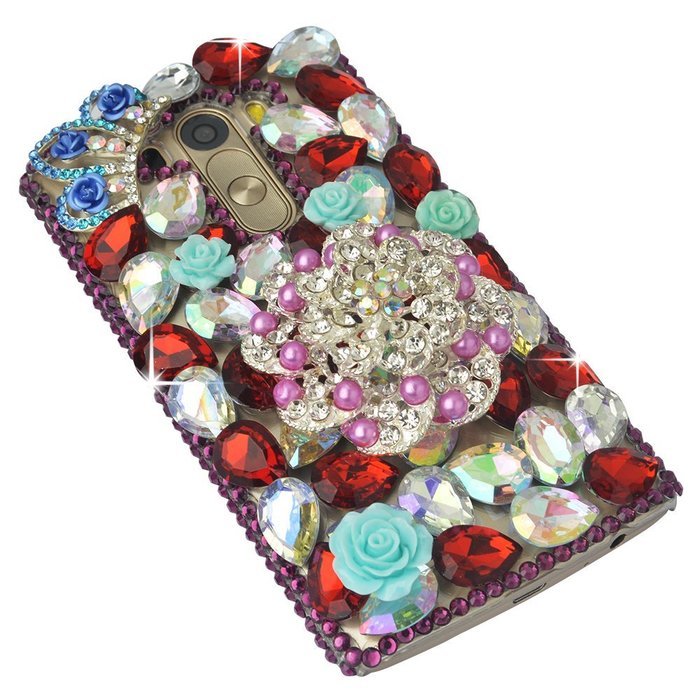 Spritech(TM) Clear Hard Bling Phone Case for LG G Stylo 2 LS775/LG Stylus 2 K520,Handmade Gold Crystal Flower... N24