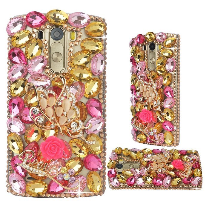 Spritech(TM) Clear Hard Bling Phone Case for LG G Stylo 2 LS775/LG Stylus 2 K520,Handmade Gold Crystal Flower... N28