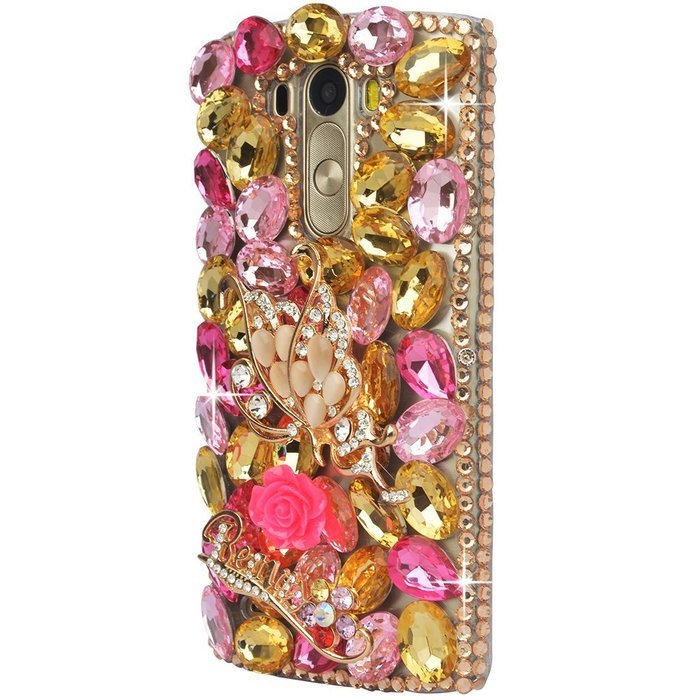 Spritech(TM) Clear Hard Bling Phone Case for LG G Stylo 2 LS775/LG Stylus 2 K520,Handmade Gold Crystal Flower... N29