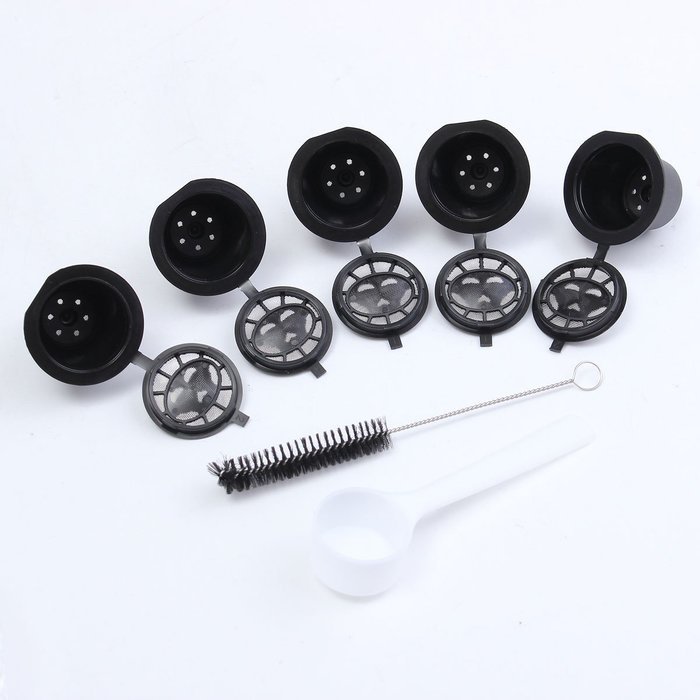 KINGSO 4pcs Reusable Coffee Capsules Cups Espresso Pods Filters For Nespresso Machines with 1pc Plastic Spoon N2