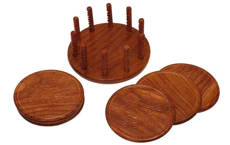 Crafts'man Beautiful Handmade Retro Wood Coaster Set. N2
