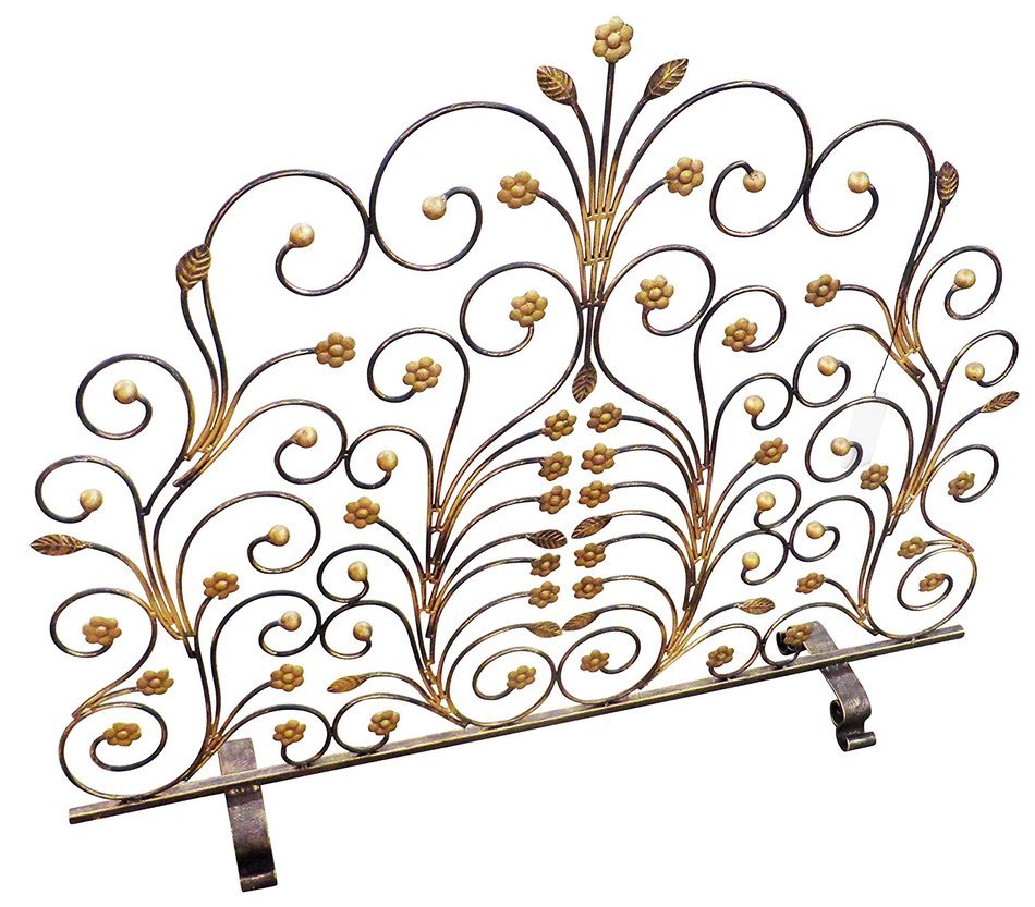 Art Nouveau Dark Gold Firescreen | Deco Swirl Scroll Fireplace Screen N4