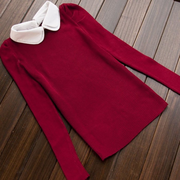 Spritech(TM) Fashion Women Thicken Basic Warm Crystal Pearl Doll Collar Long Puff Sleeve Slim Fit Velvet Sweater... N12