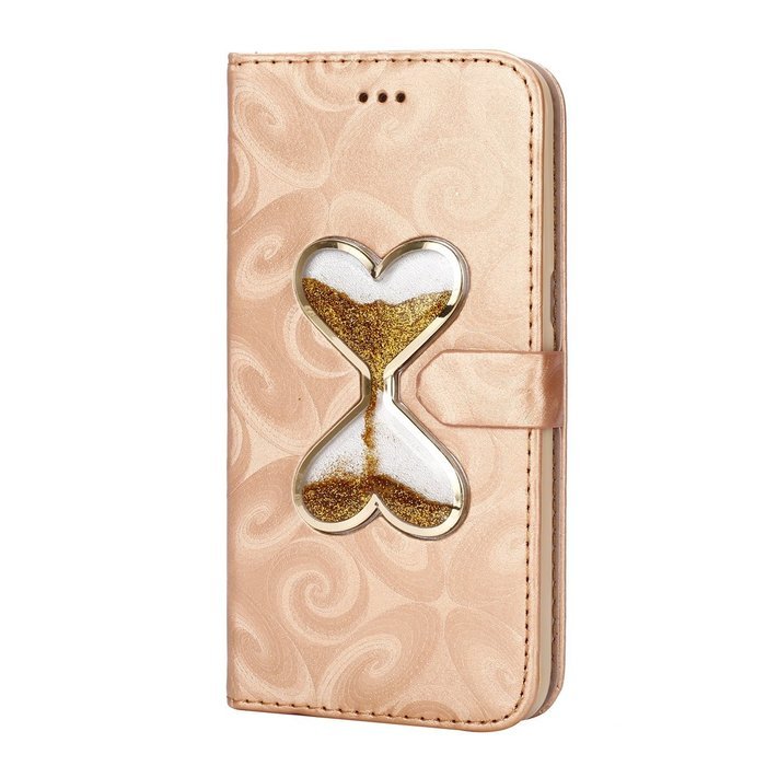 Galaxy S7 Edge Wallet Case, PHEZEN Bling Liquid Glitter Love Heart Floating 3D Hourglass Luxury Pu Leather Magnet... N37