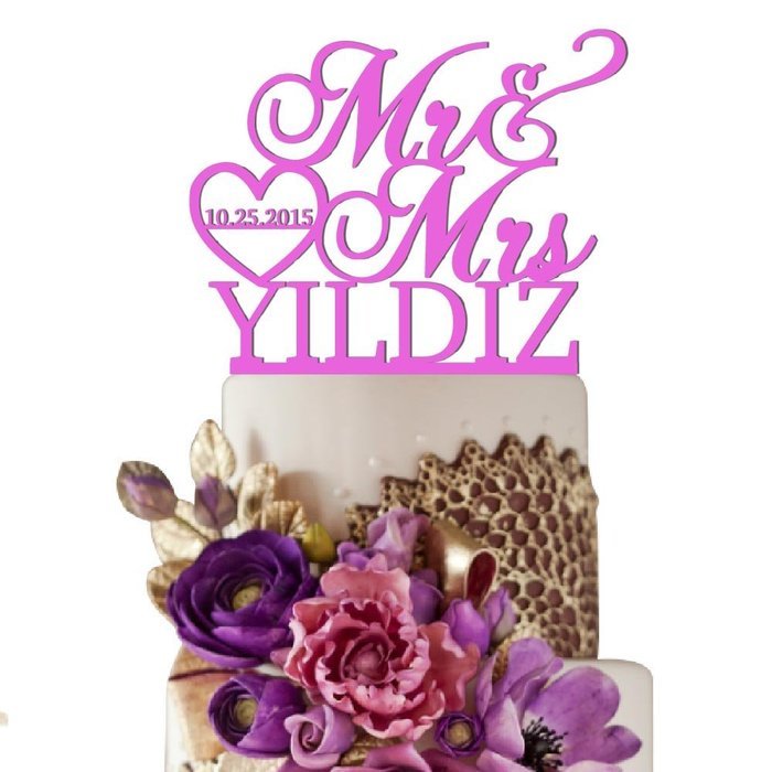 Sugar Yeti Made In USA Personalized Wedding Cake Topper Mr Heart Mrs With Date #32 Gold Mirror