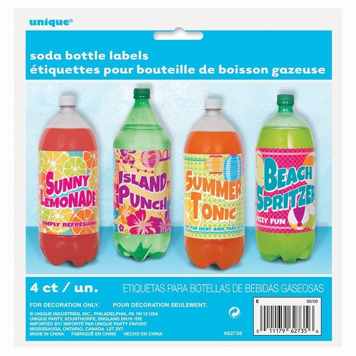 Summer Party Soda Bottle Labels, 4ct