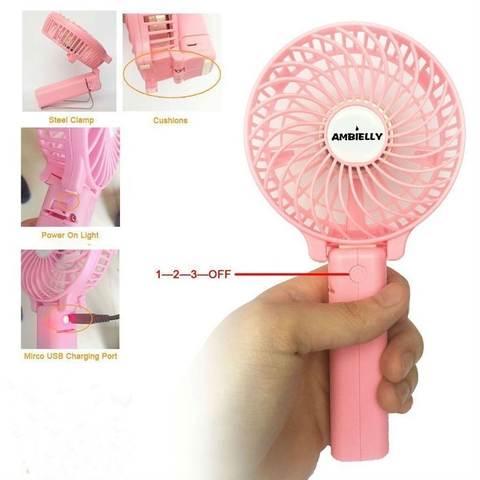 Ambielly Handfan Rechargeable Portable Handheld Mini Fan Foldable Fans Battery Operated Cooling Fan Electric Personal... N30