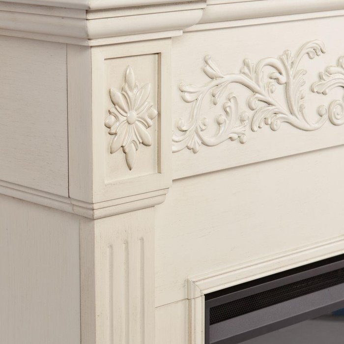 Michael 44 in. Freestanding Carved Indoor Portable Ivory White Electric Fireplace N2