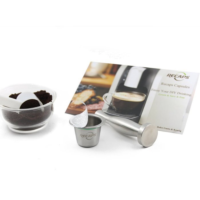 RECAPS Stainless Steel Refillable Nespresso Capsule Reusable Coffee Capsule1 + Stainless Steel Coffee Tamper1+...