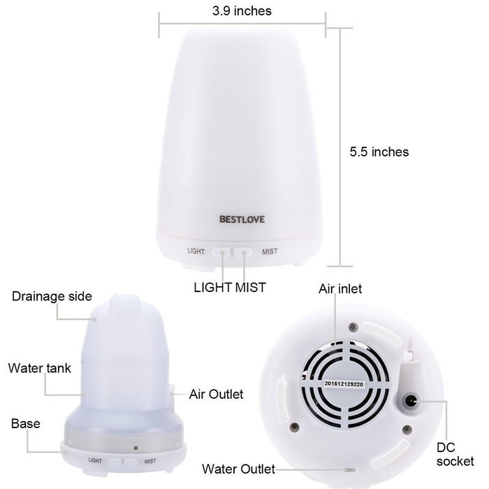 BESTLOVE Aromatherapy Essential Oil Diffuser, 100ml Portable Ultrasonic Cool Mist Aroma Humidifier, 2 Mist Modes... N7